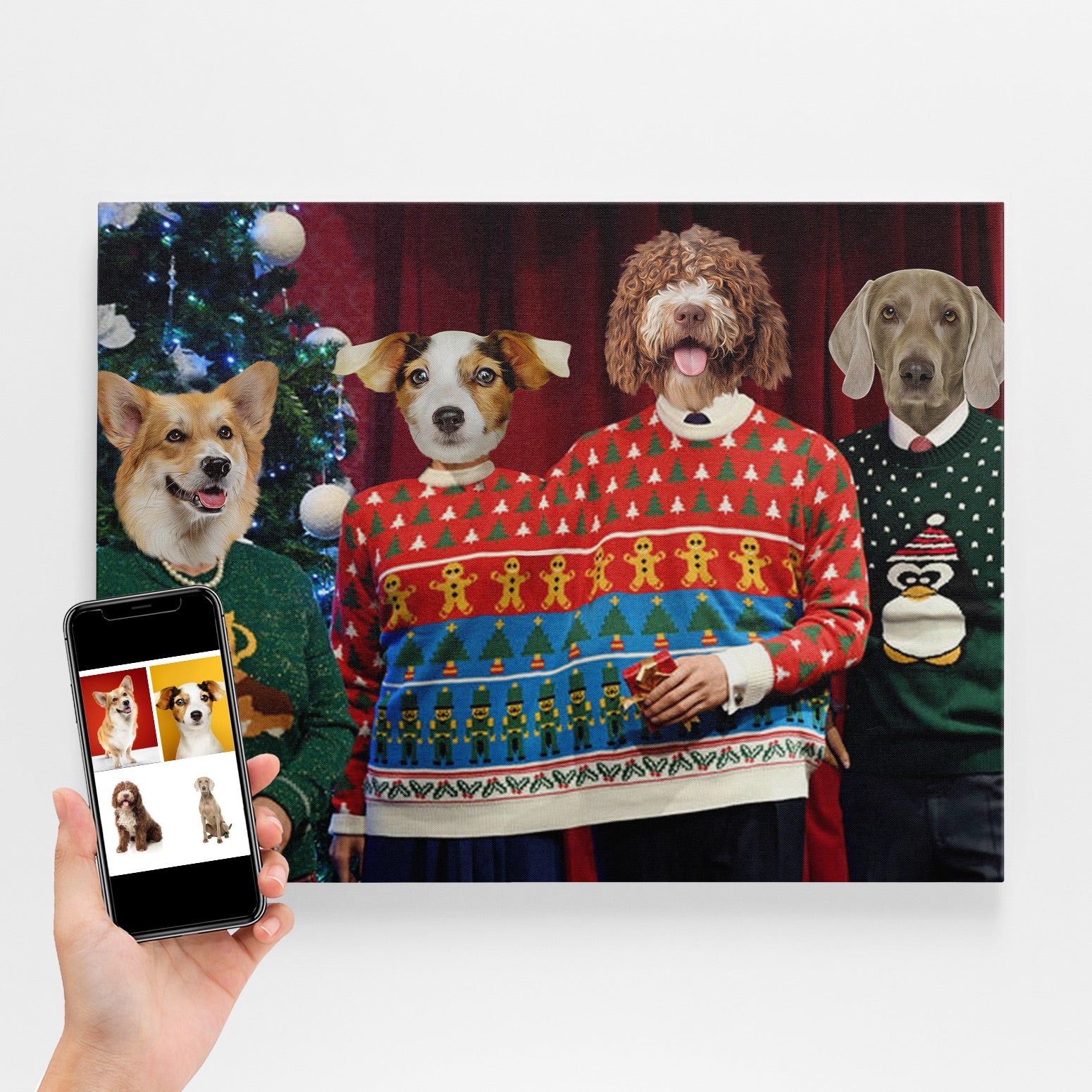 Family Christmas Sweater Dog Portrait