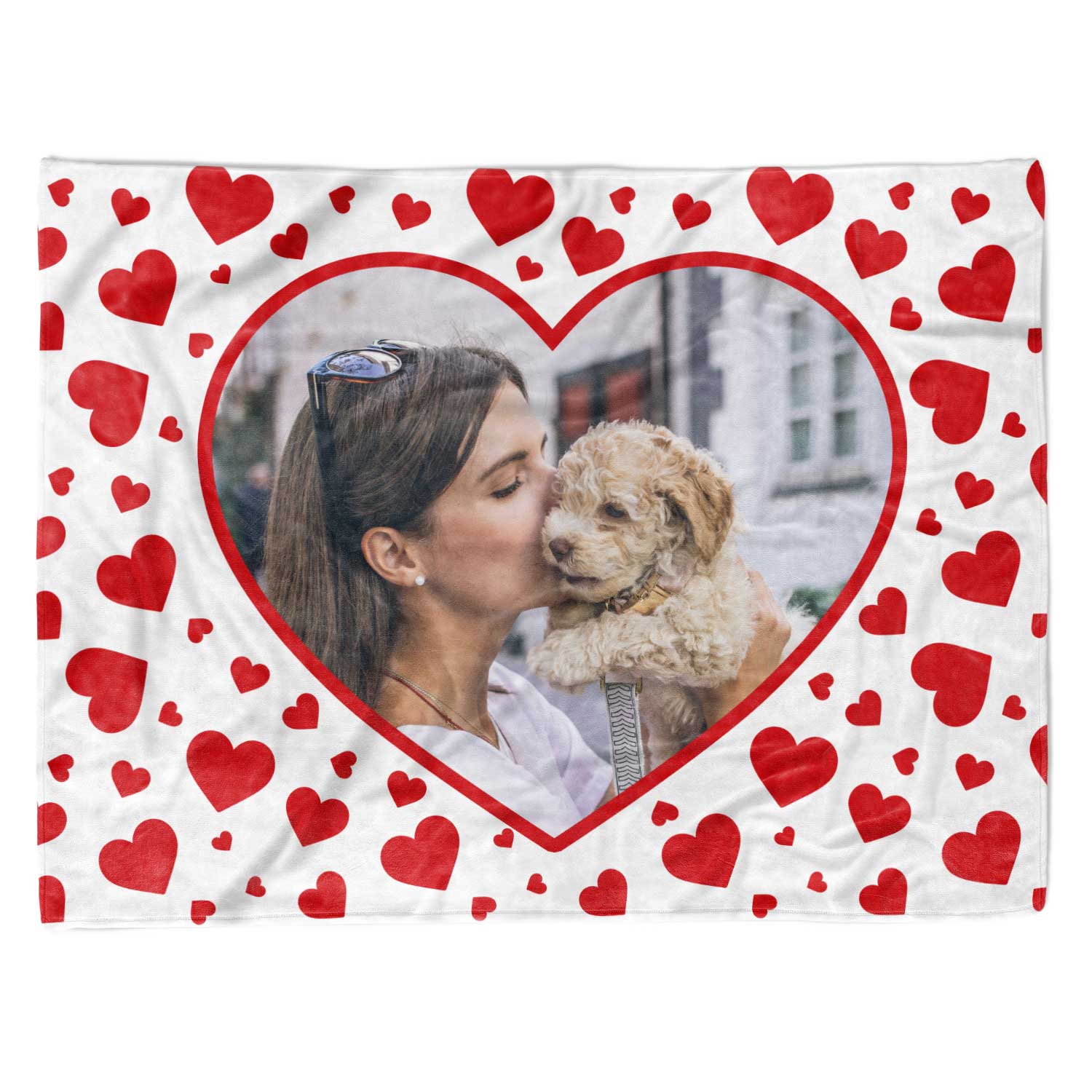 Red Hearts Photo Frame Personalized Dog Blanket