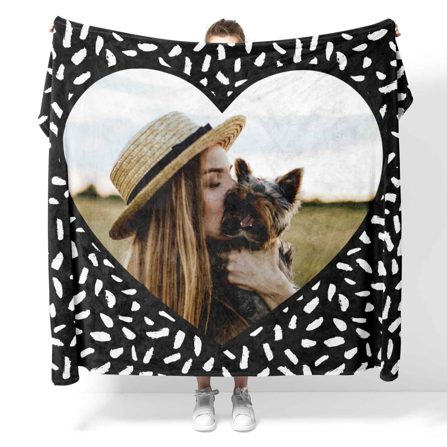 Doodle Heart Shaped Photo Frame Personalized Dog Blanket