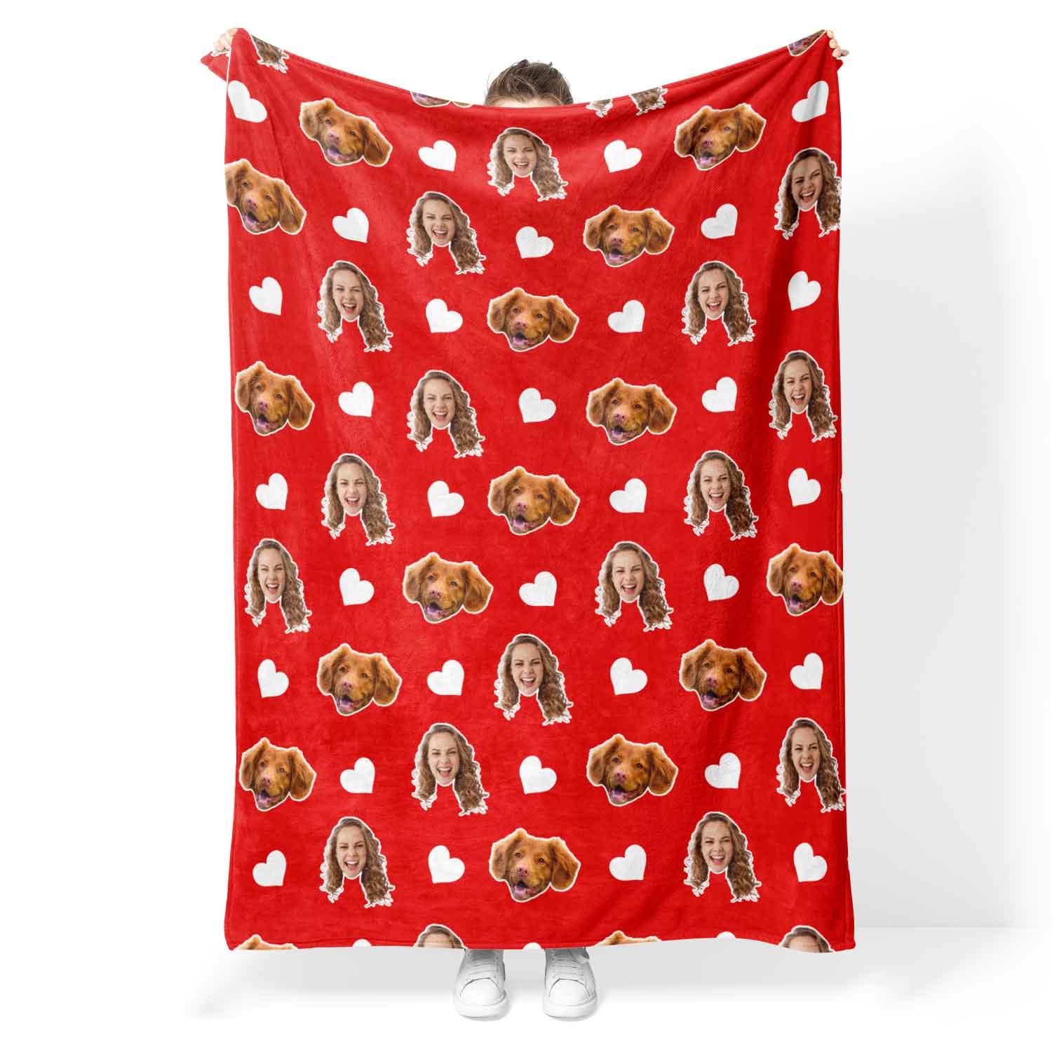 Red Hearts & Your Dog Face Personalized Blanket