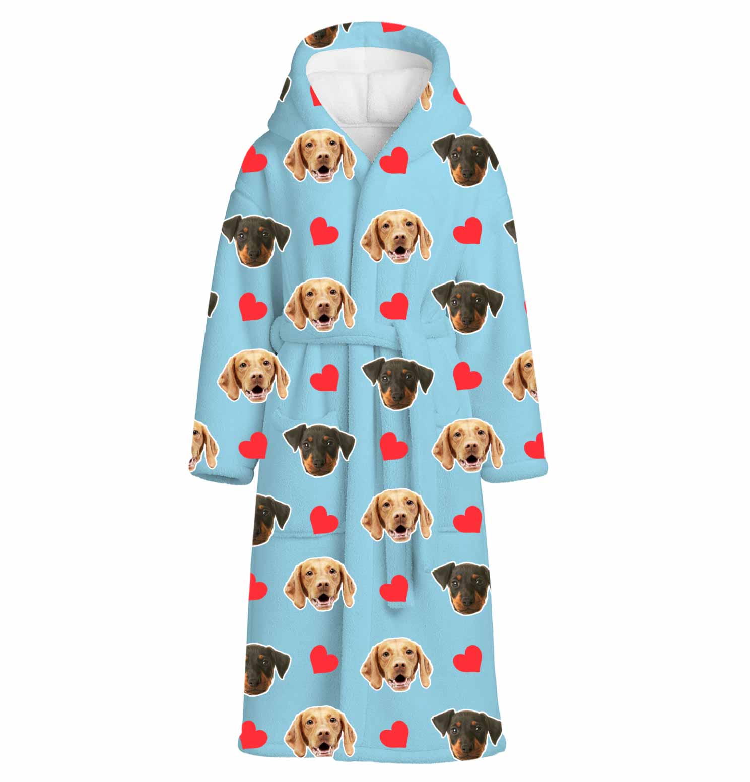 Red Hearts Dog Faces Personalized Bathrobe