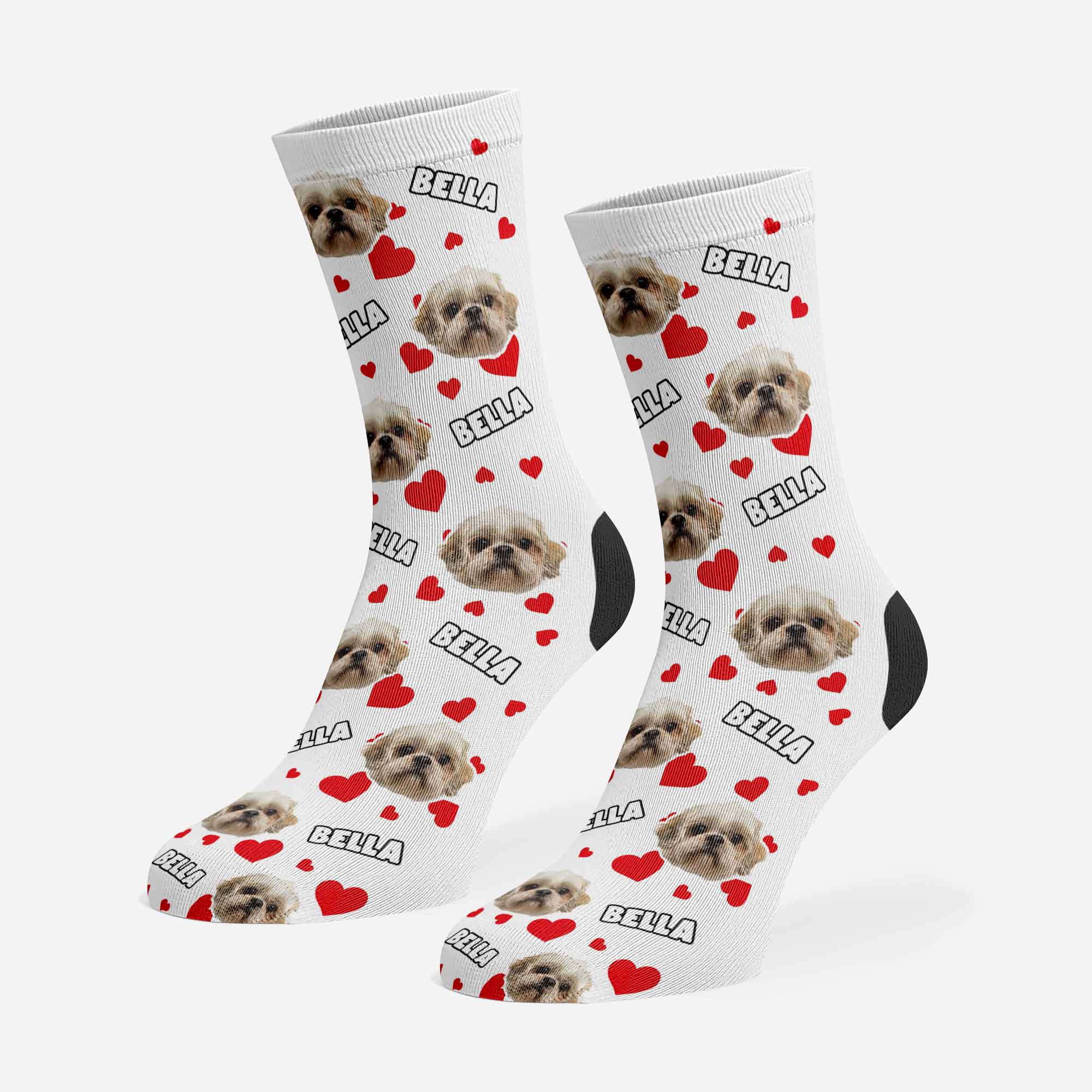 Heart Pattern Personalized Dog Socks With Name & Face