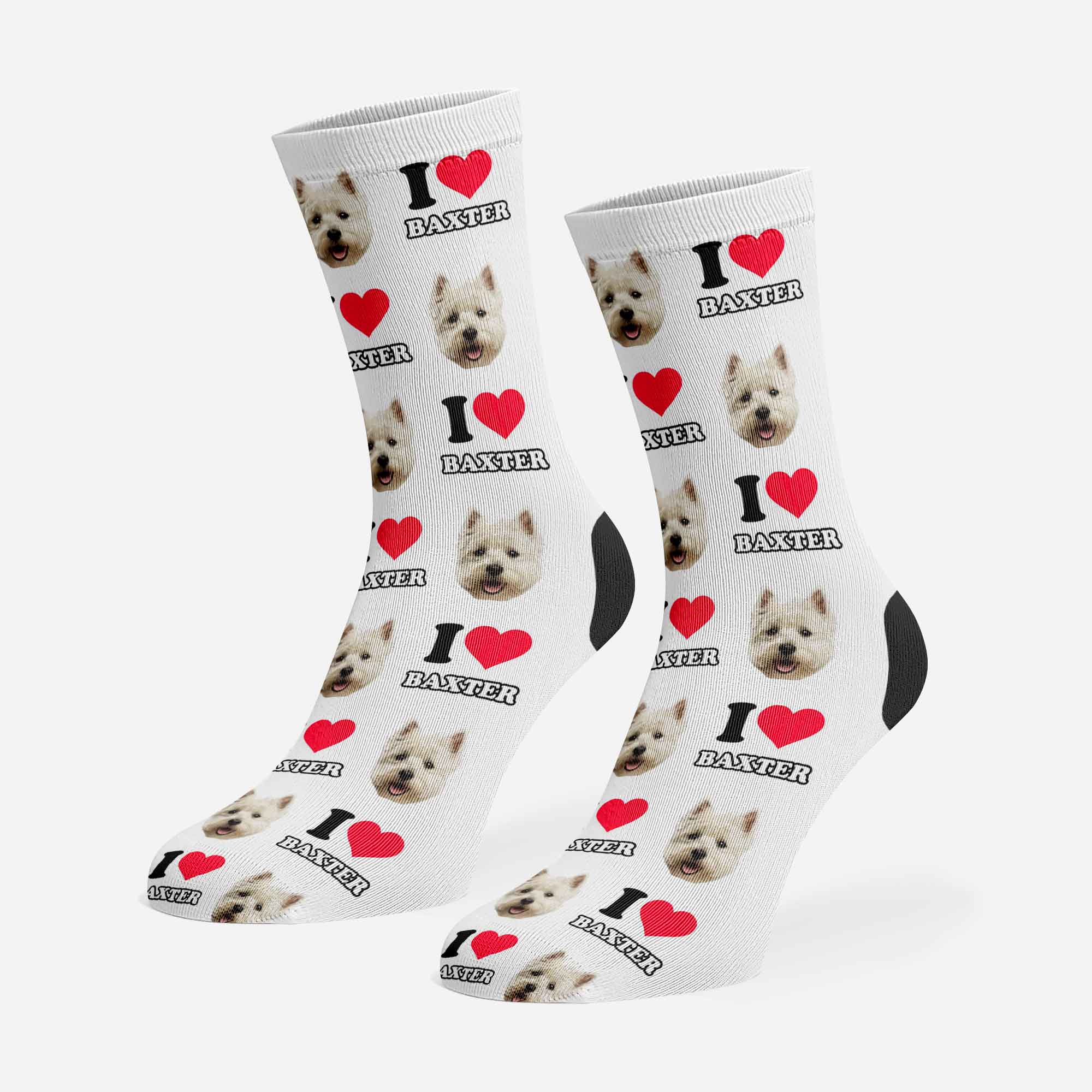 I Heart Name Personalized Dog Socks With Face