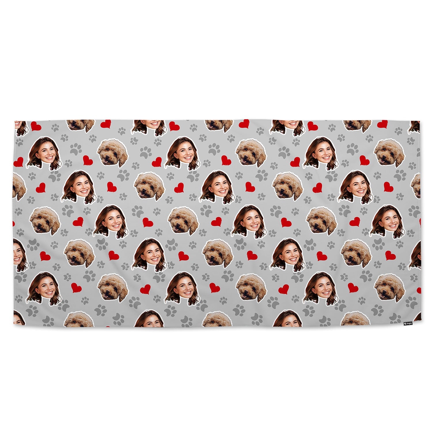 Paw Print Hearts Pattern Personalized Dog Towel