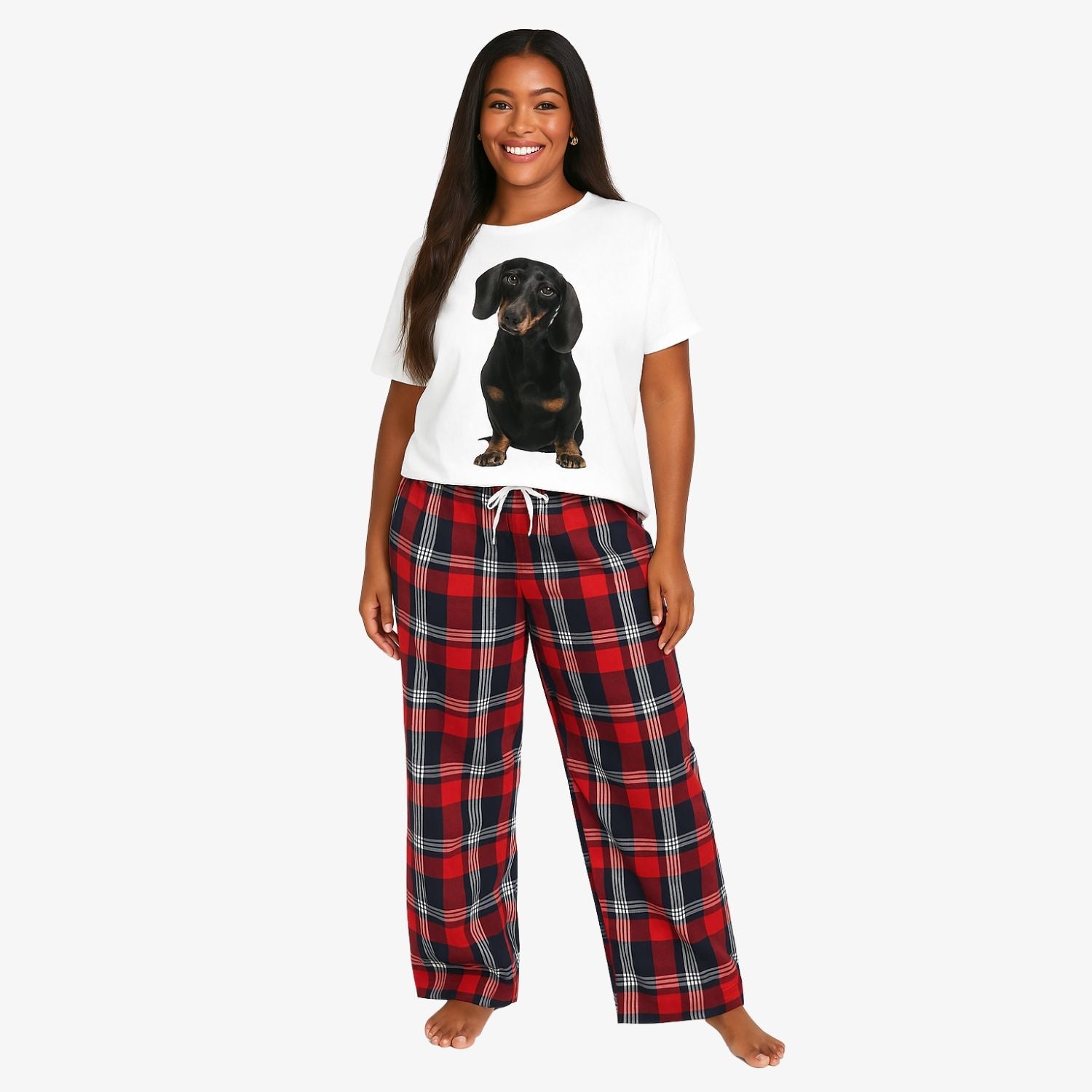 Women's Dog Photo Pajamas - Red Tartan Pant Set