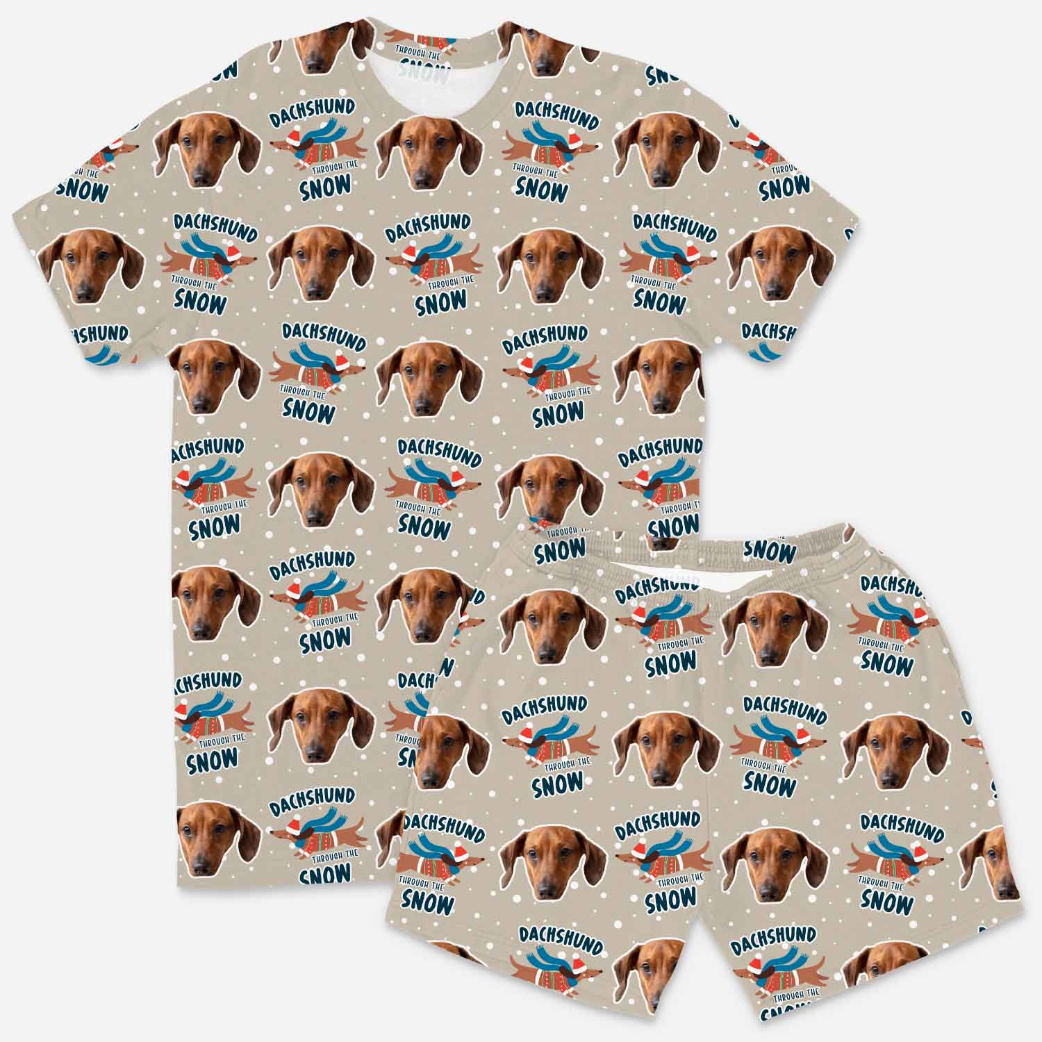Dachshund Through The Snow Men's Personalized Pajamas - Shorts Set
