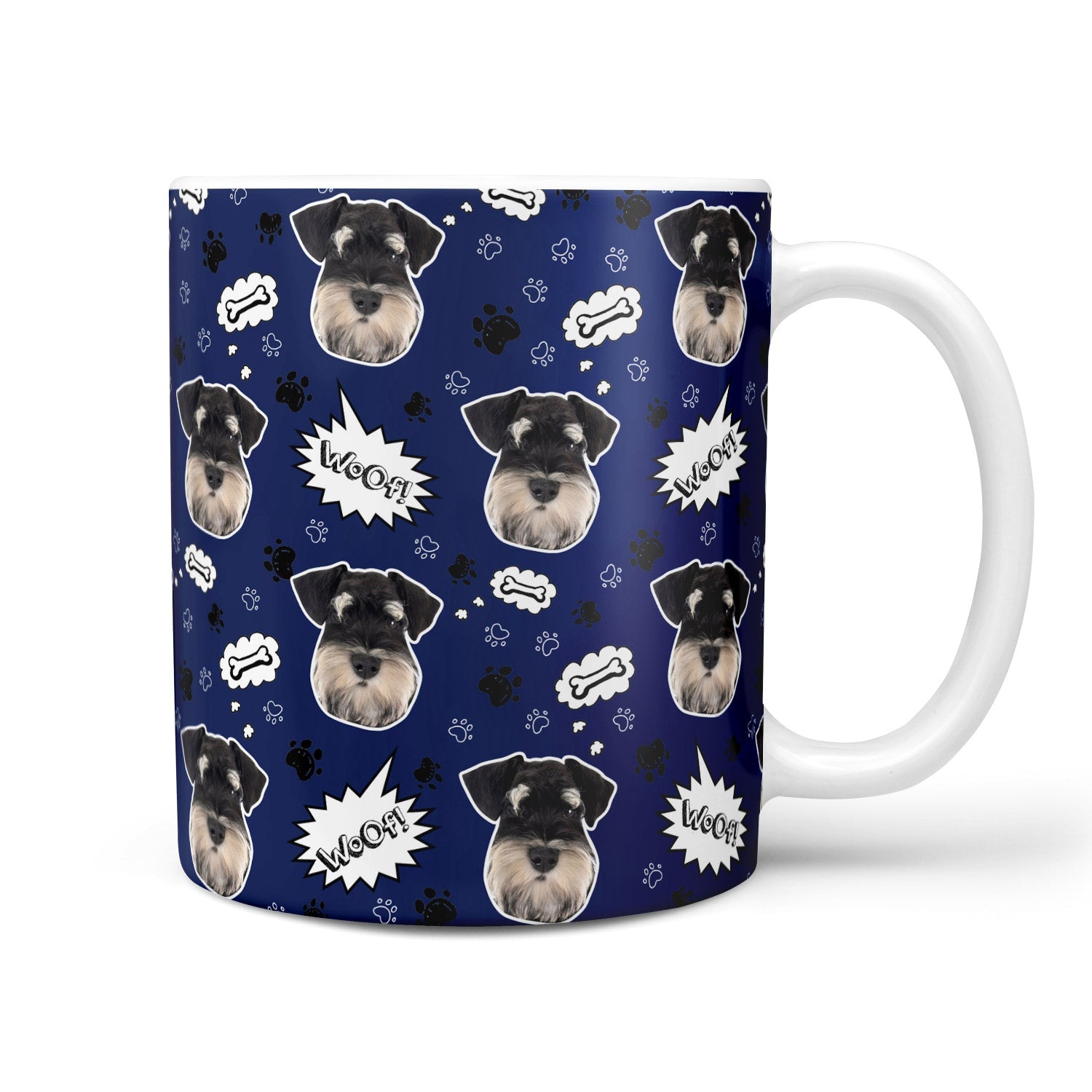 Mug with Schnauzer dog pattern on a blue background