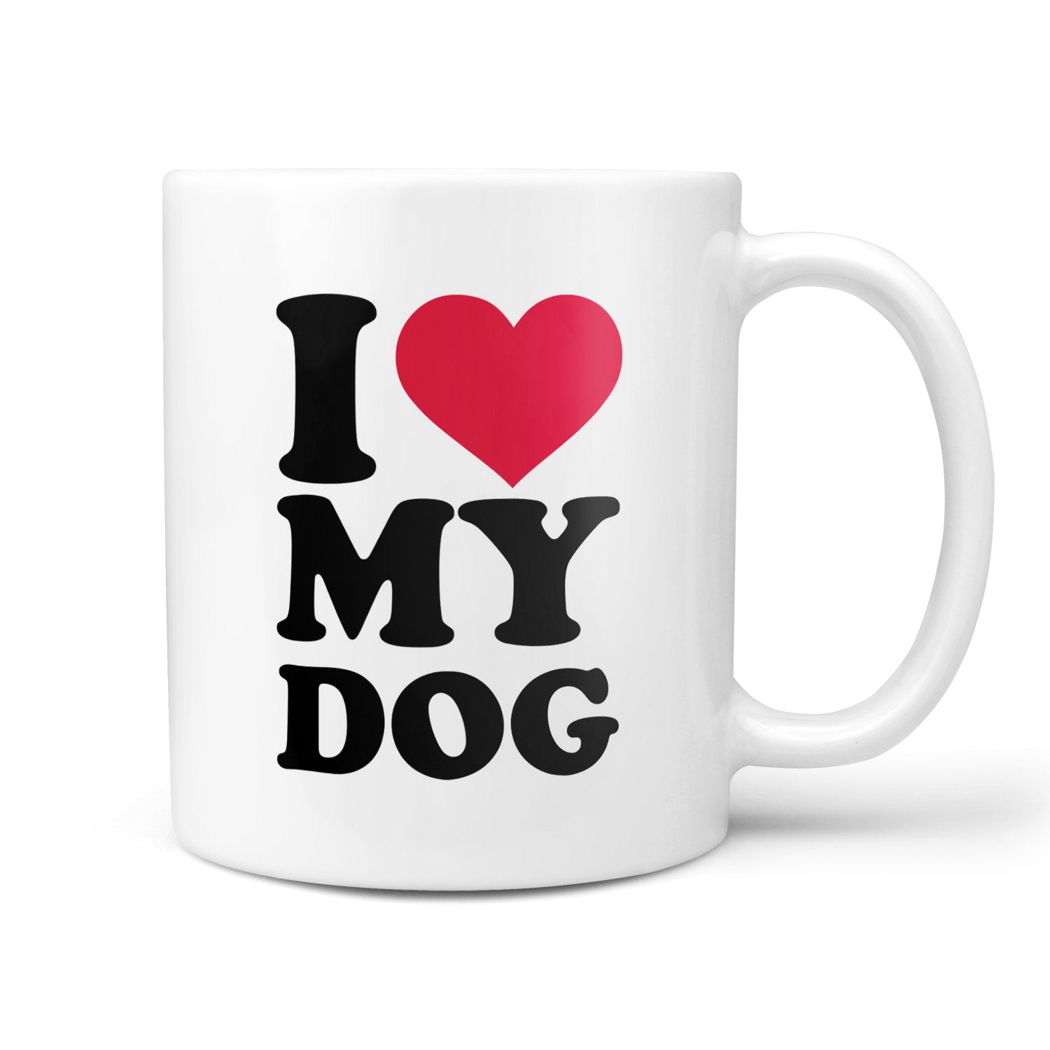 White mug with 'I ❤️ MY DOG' text on a white background