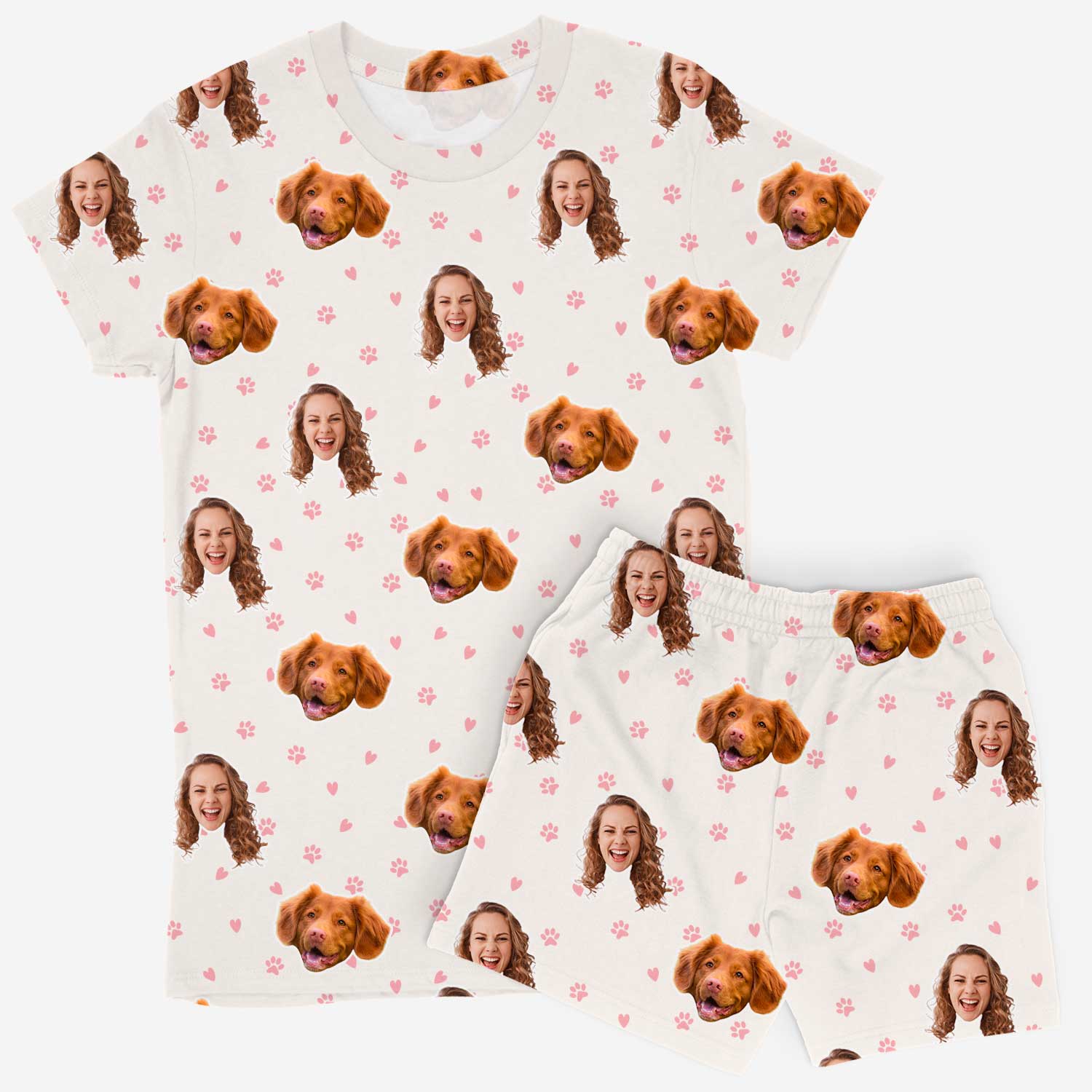 Women's Pink Hearts Personalized Dog Pajamas - Shorts Set