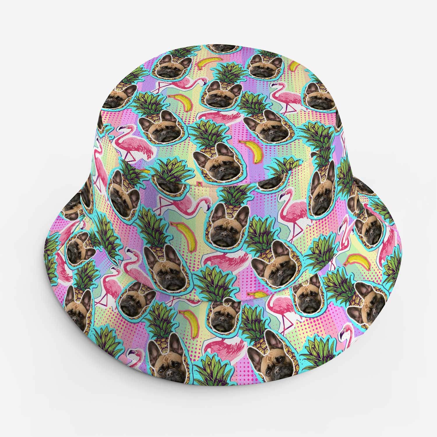 Pineapple Flamingo Dog Faces Custom Bucket Hat