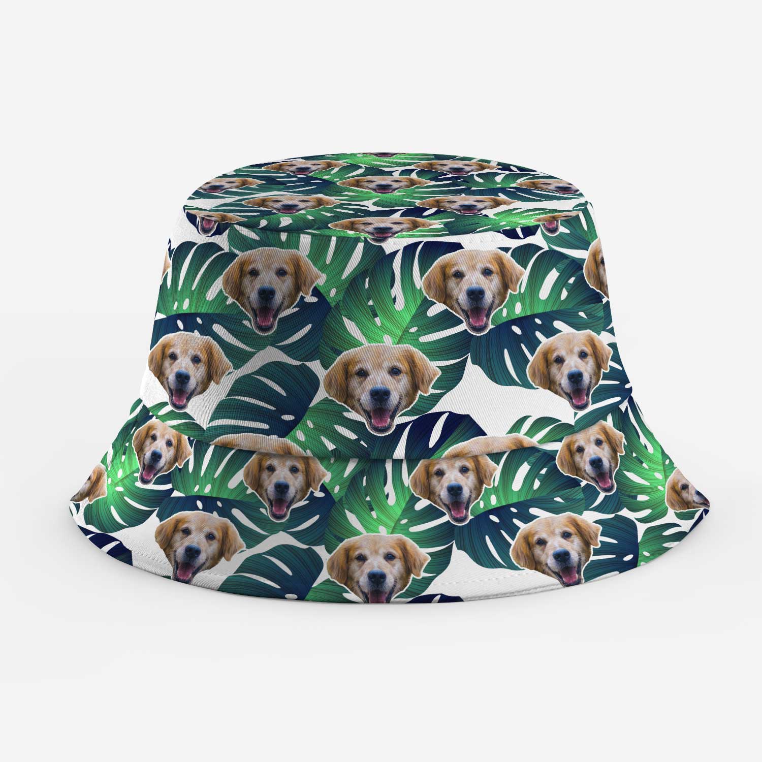Tropical Leaves Dog Faces Custom Bucket Hat