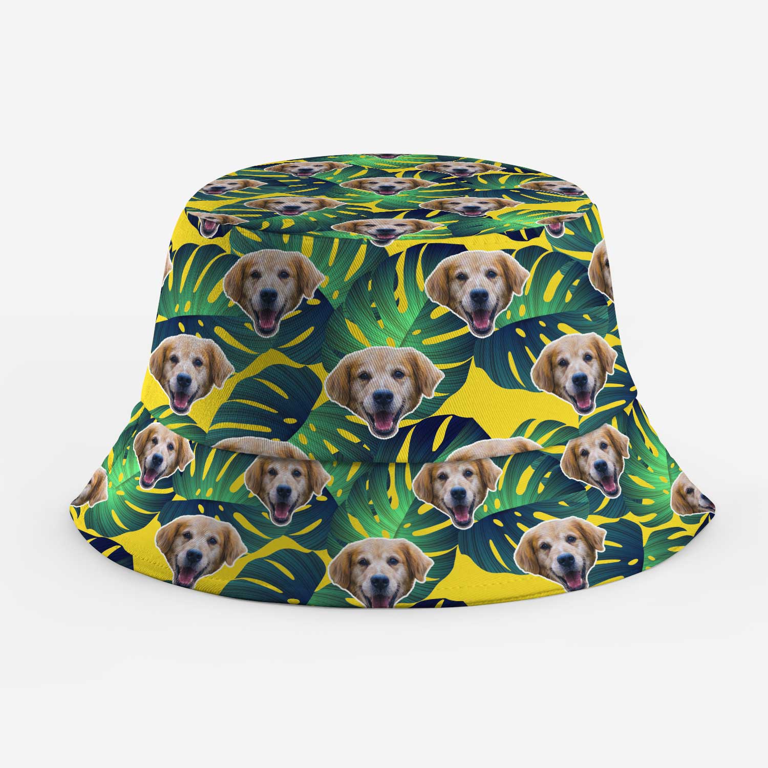 Tropical Leaves Dog Faces Custom Bucket Hat
