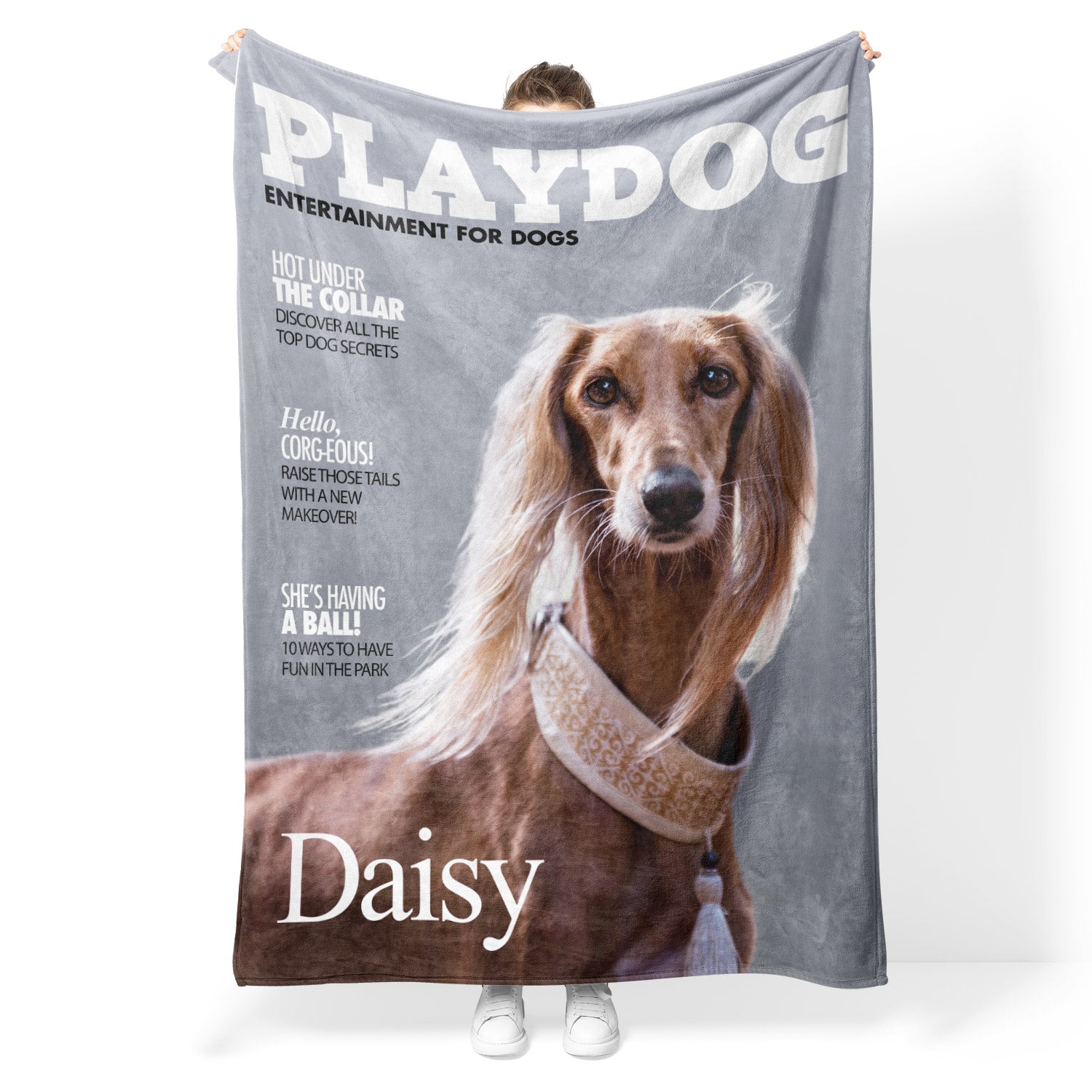 PlayDog Fashion Magazine Cover Personalized Dog Blanket