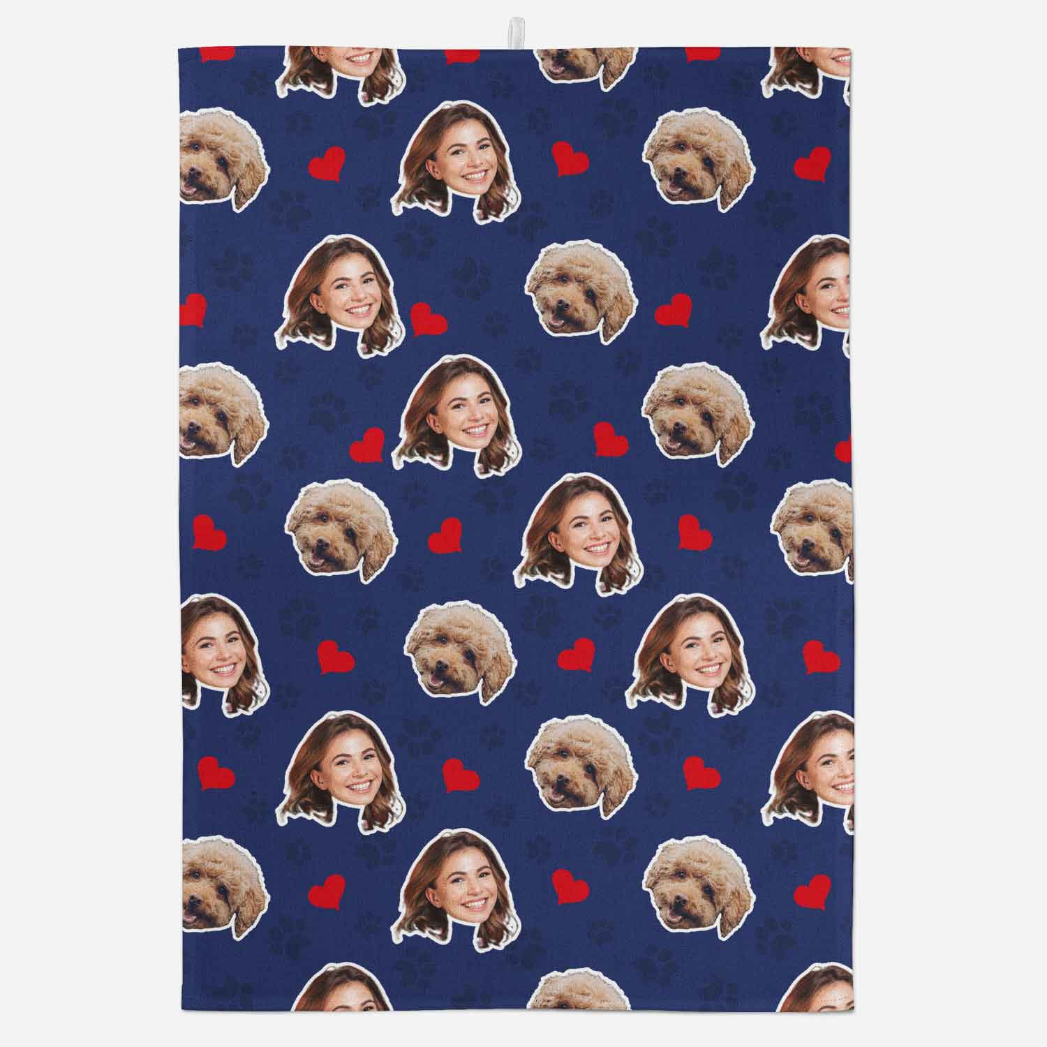 Dog Paw Prints & Hearts Personalized Dish Towel