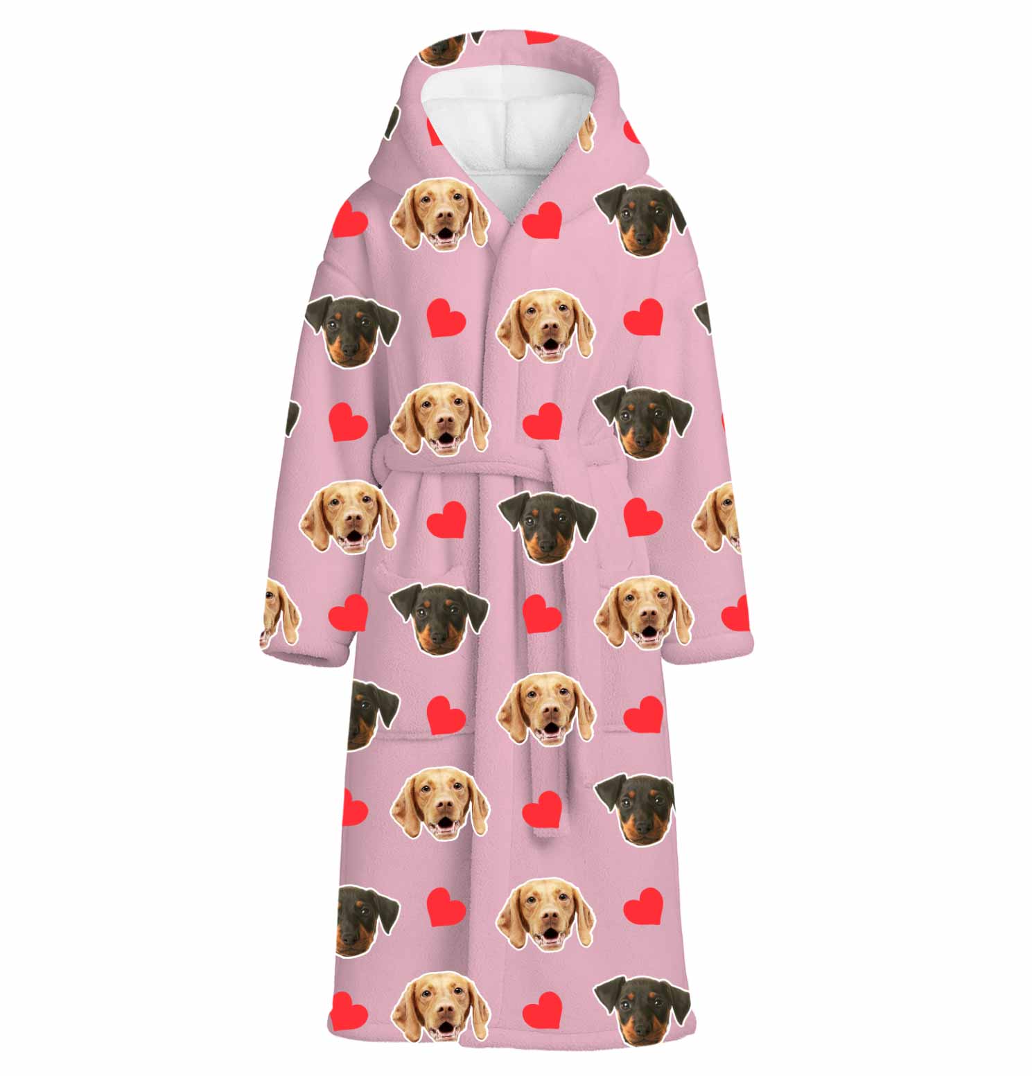Red Hearts Dog Faces Personalized Bathrobe