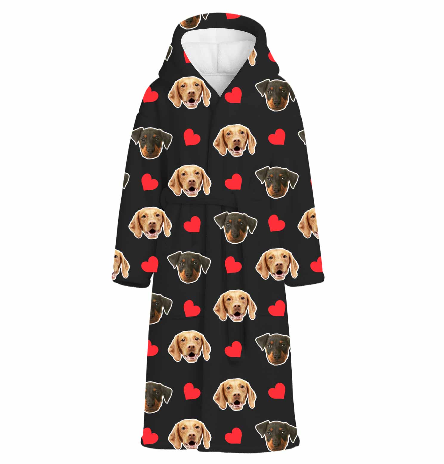 Red Hearts Dog Faces Personalized Bathrobe