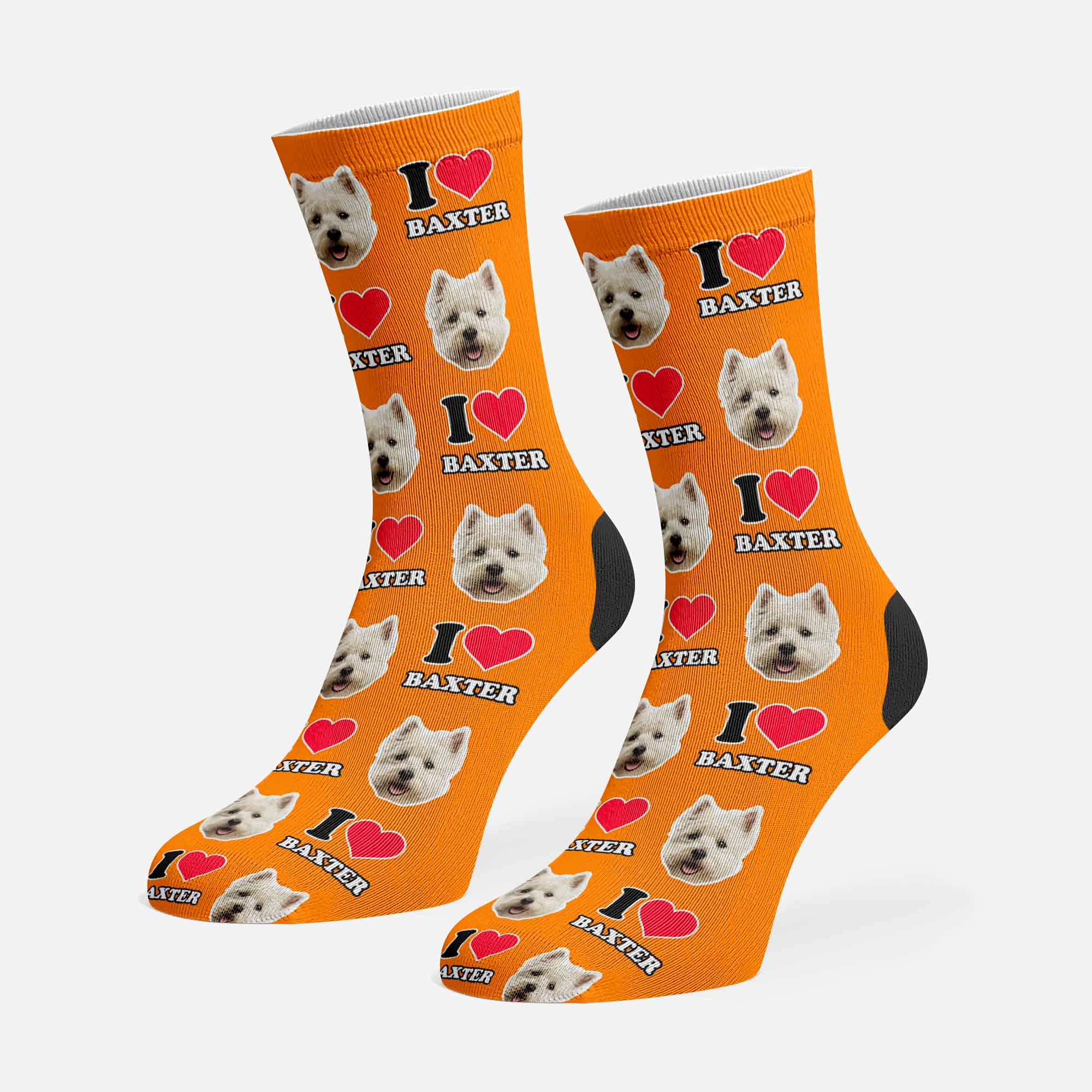 I Heart Name Personalized Dog Socks With Face