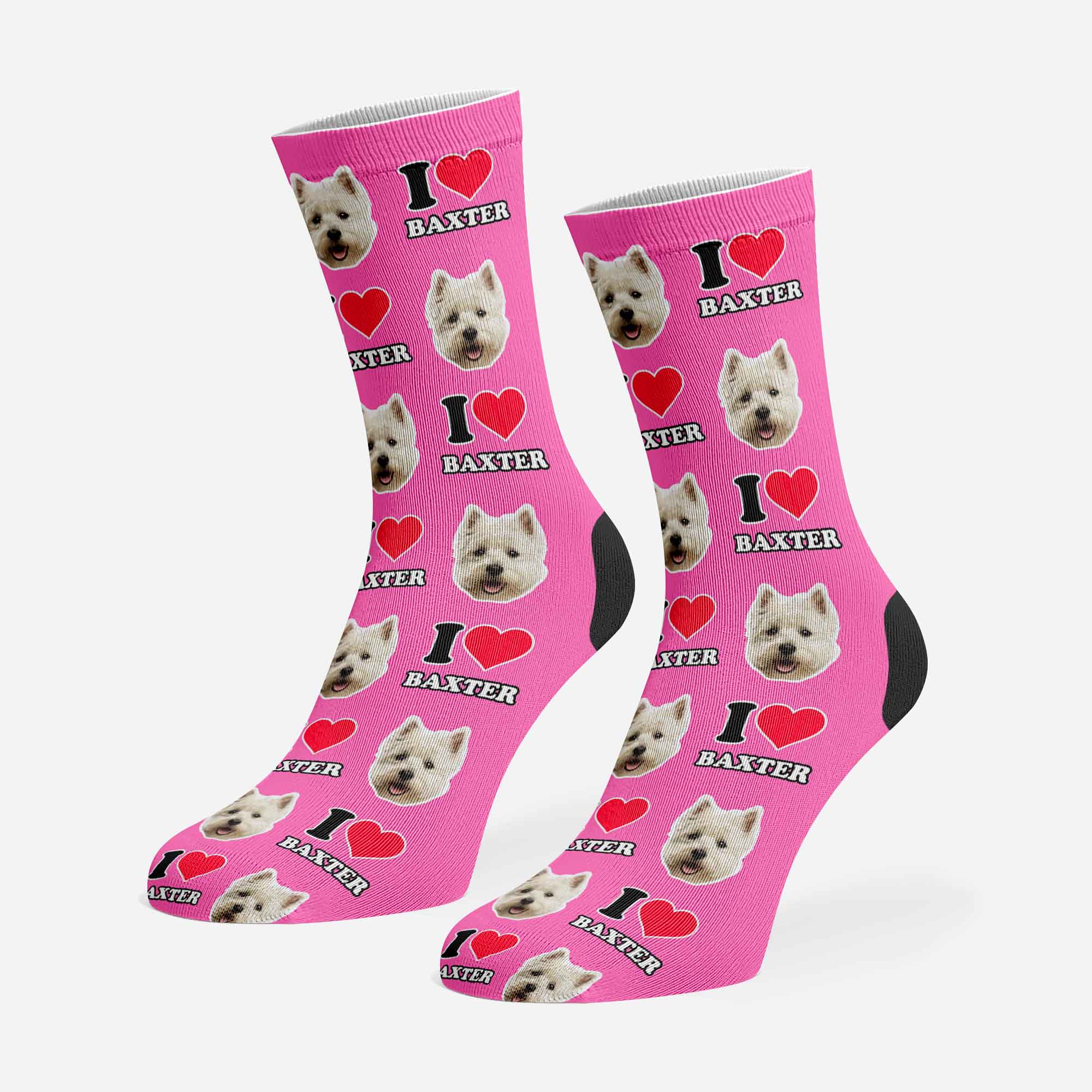 I Heart Name Personalized Dog Socks With Face