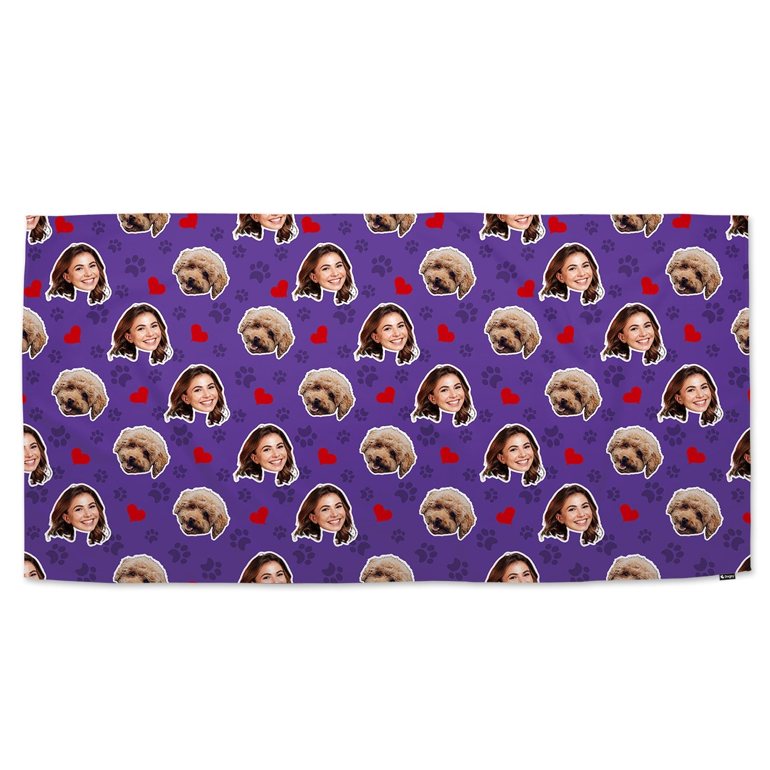 Paw Print Hearts Pattern Personalized Dog Towel