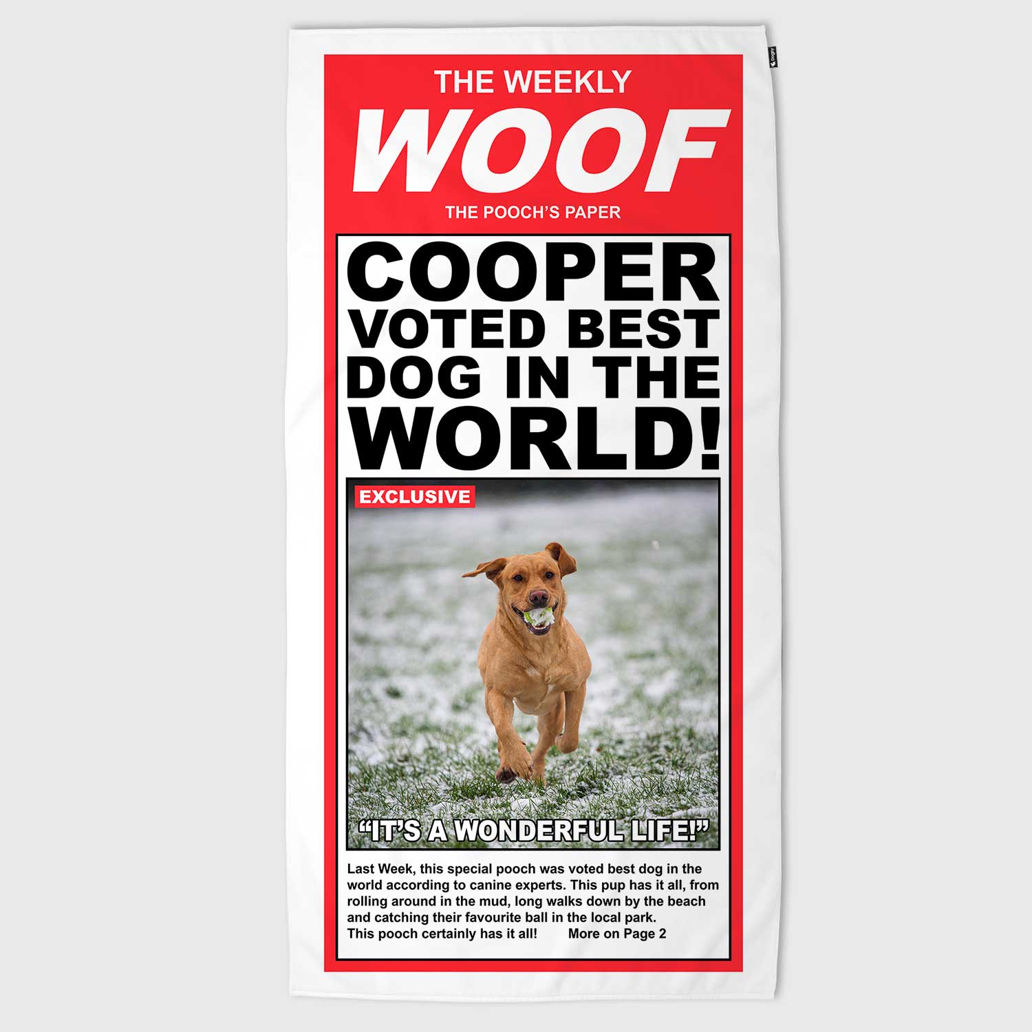 Woof Newspaper (Name) Best Dog Personalized Towel