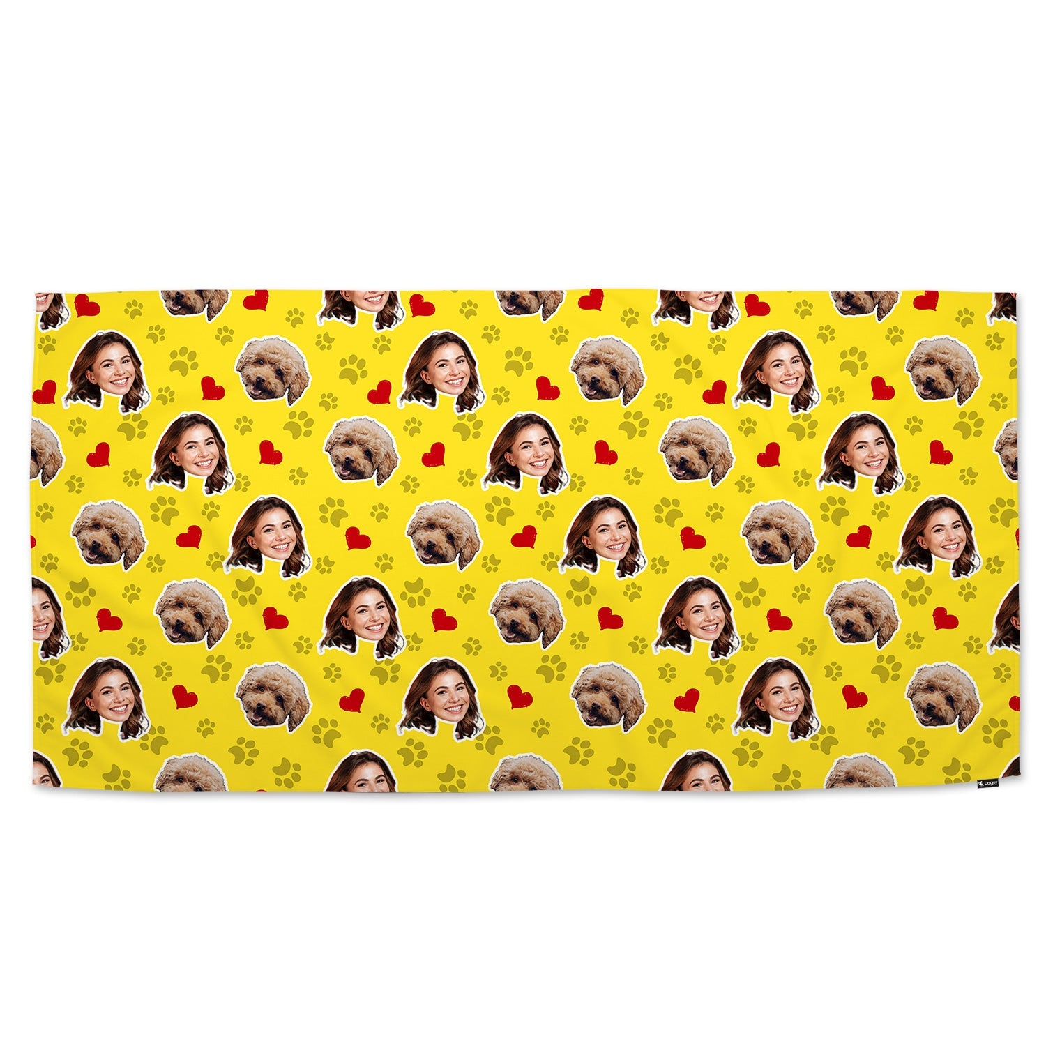 Paw Print Hearts Pattern Personalized Dog Towel