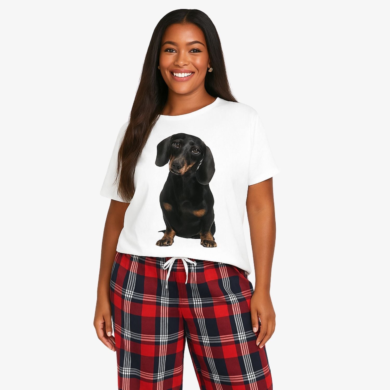 Women's Dog Face Pajamas - Red Tartan Trouser Set