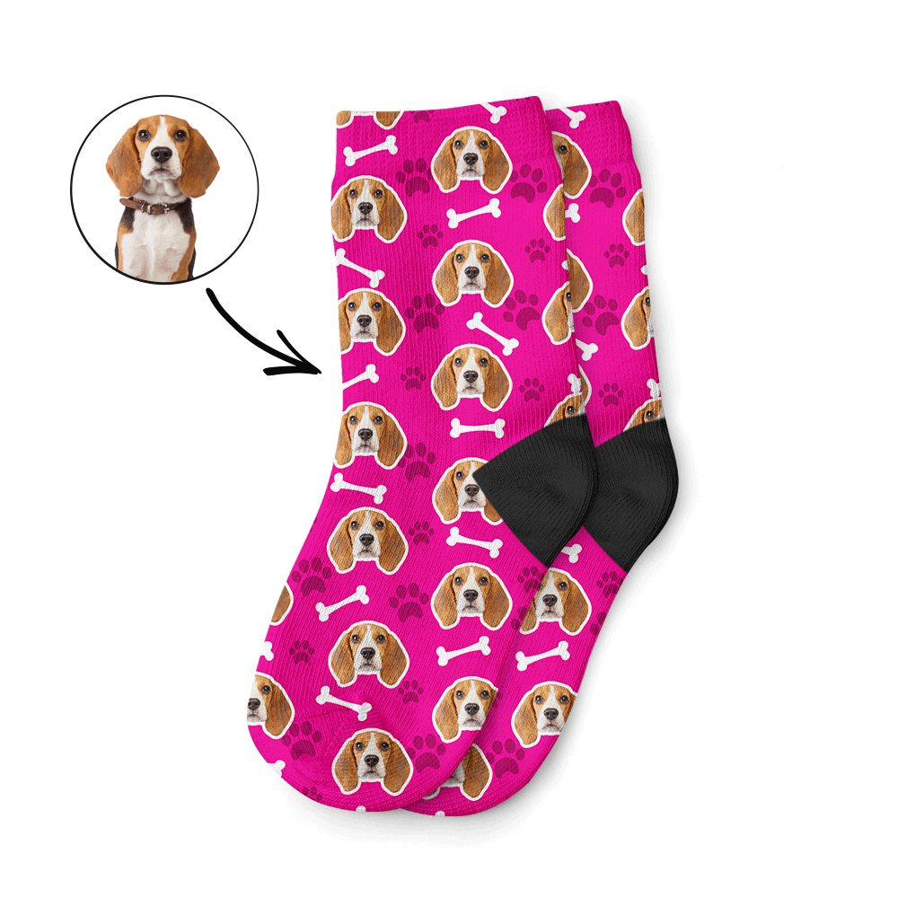 Hot Pink Dog Face On Kids Socks