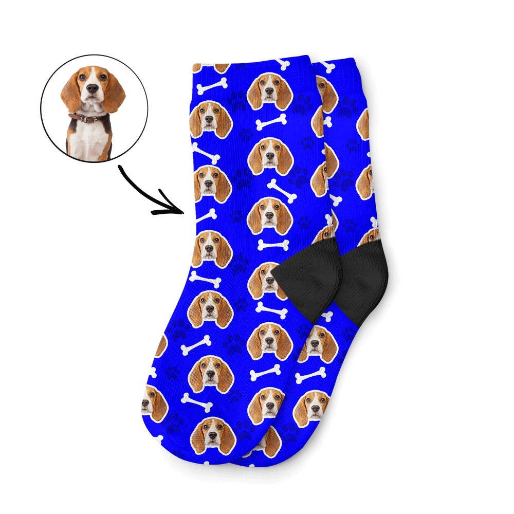 Blue Dog Face On Kids Socks