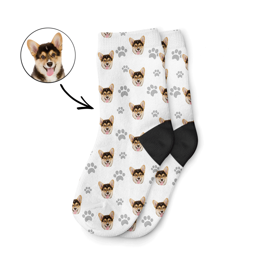 White Dog Photo On Kids Socks