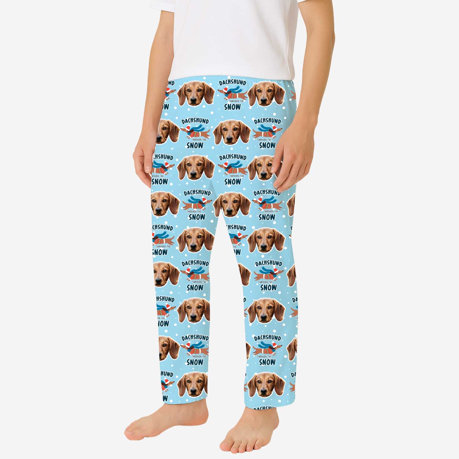pajamas with dog pattern and text on a white background
