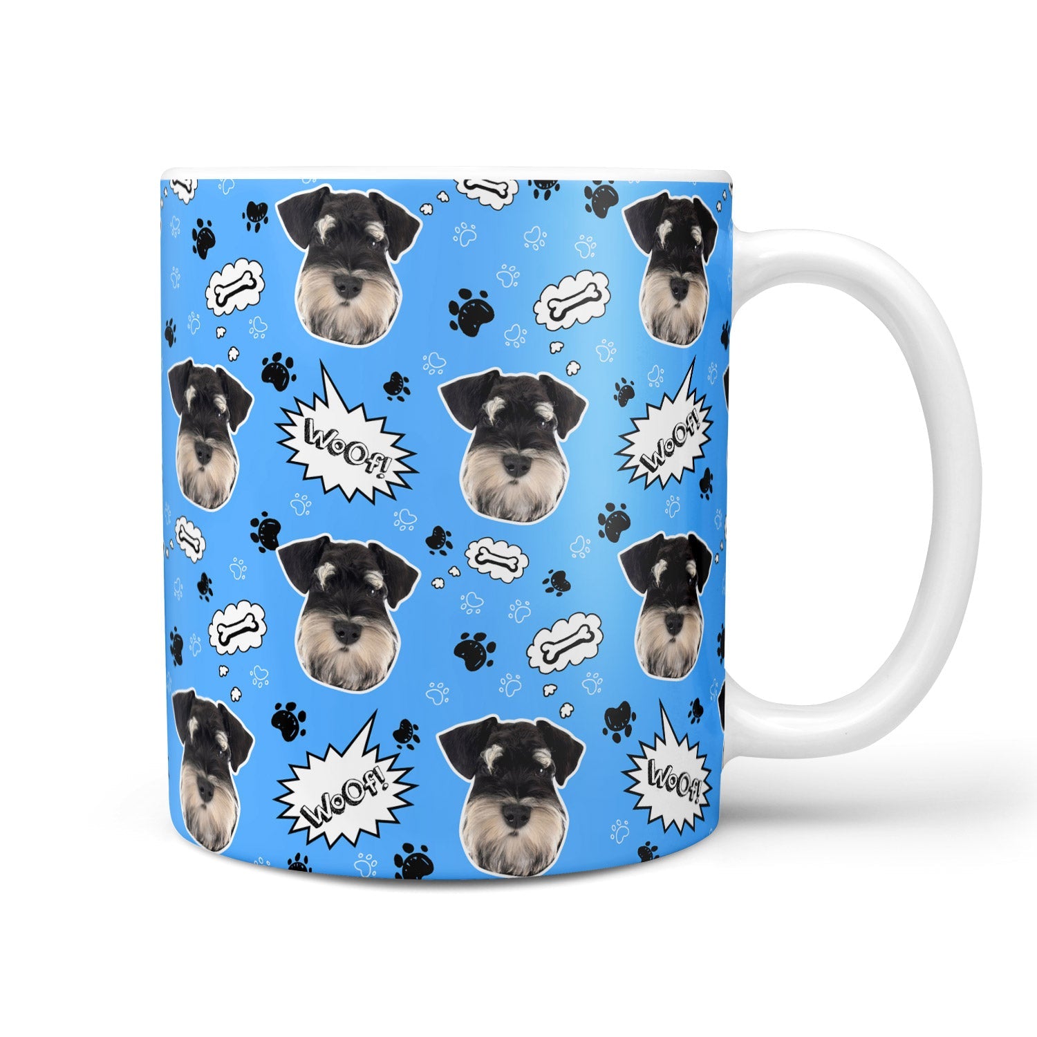 Mug with Schnauzer dog pattern on a blue background