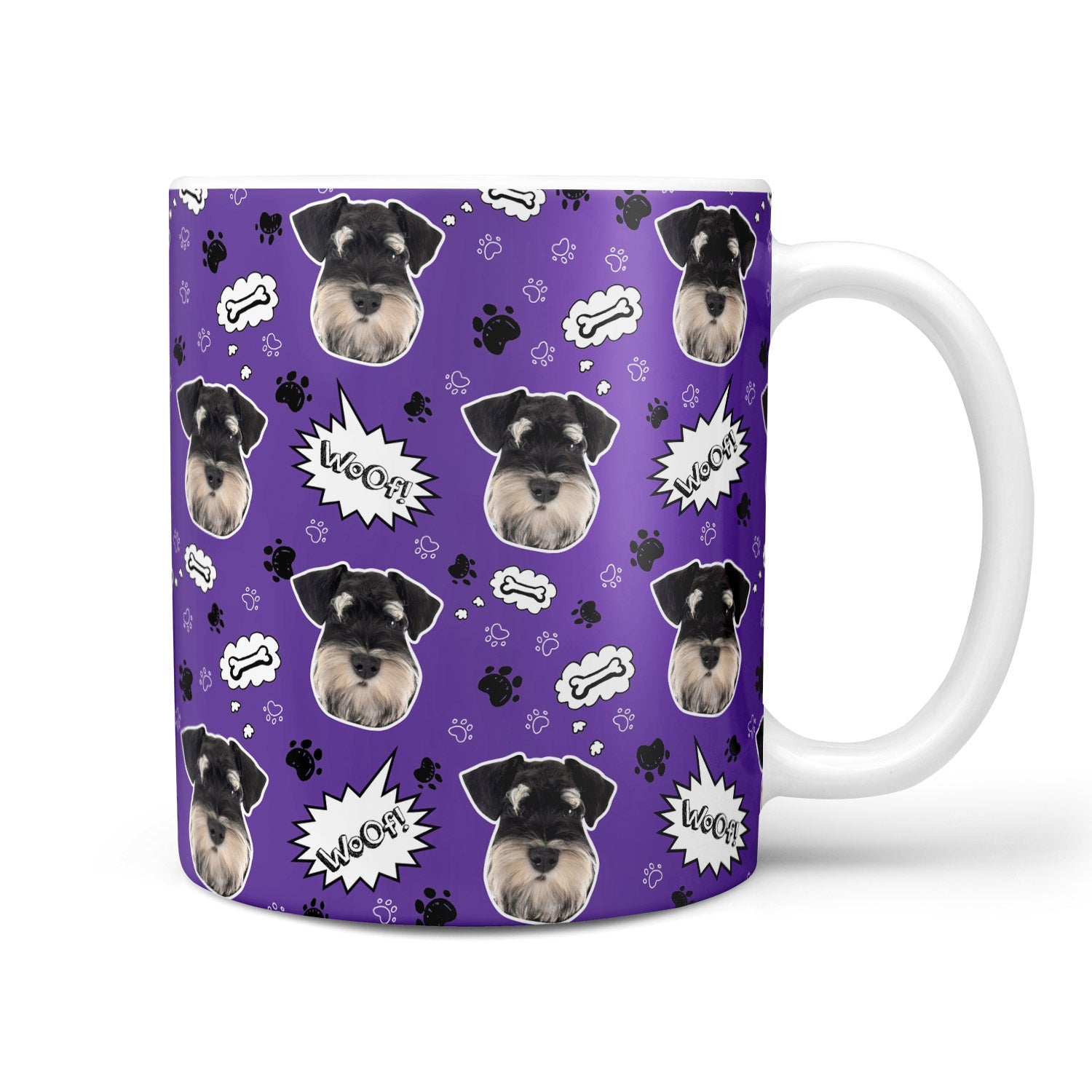 Mug with schnauzer dog pattern on a purple background