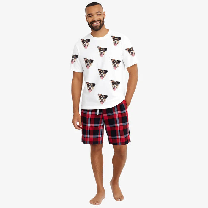 Men's Dog Pajamas - Red Tartan Shorts Set