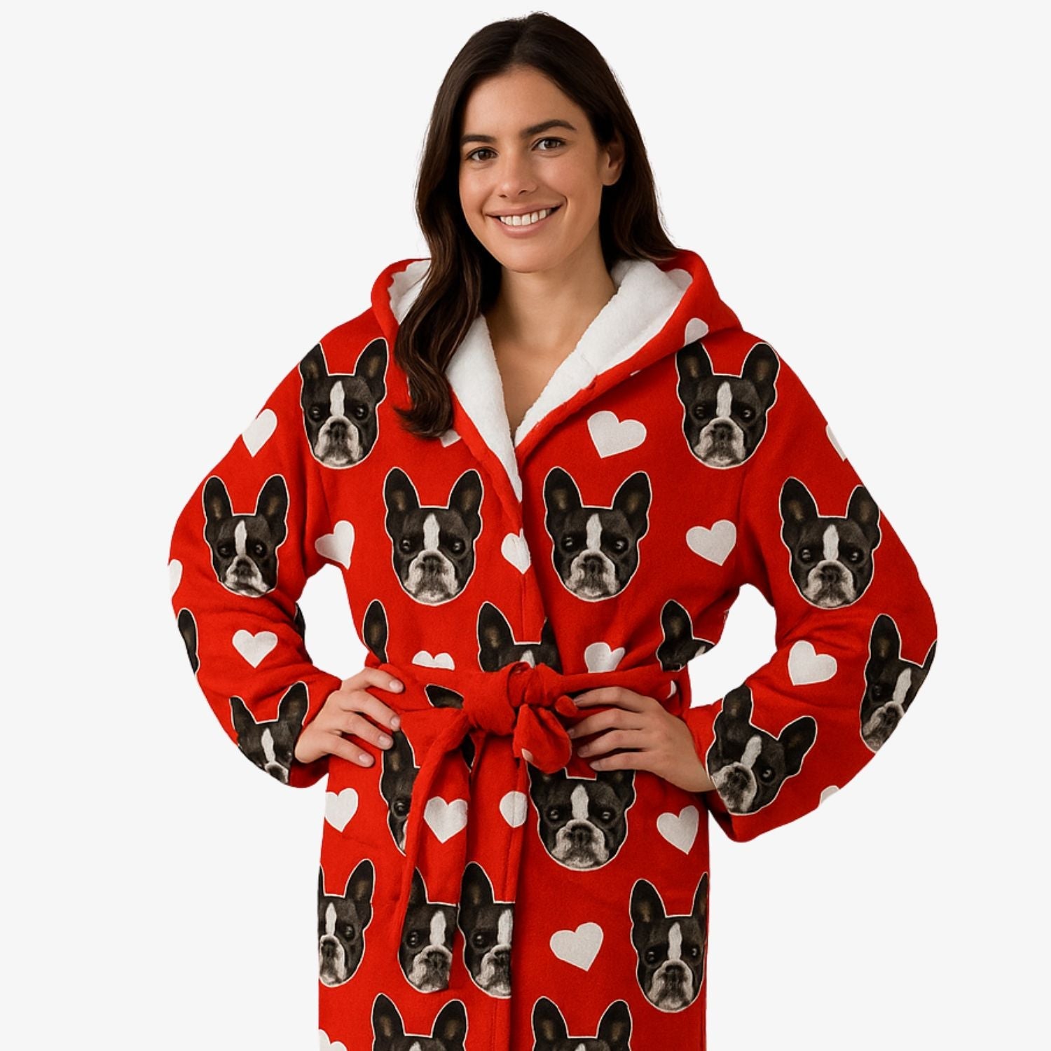 White Hearts Dog Faces Personalized Bathrobe